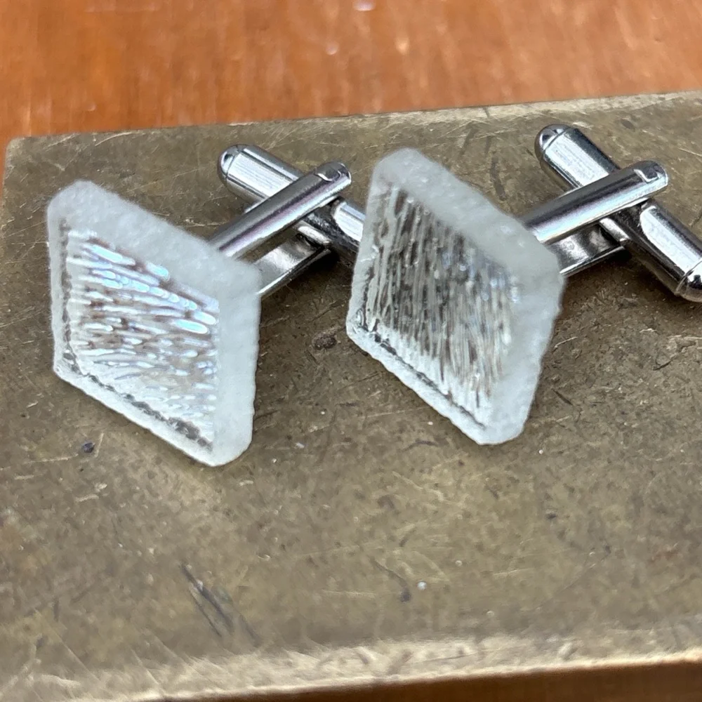 Silver-Tone Square Textured glass tile Cufflinks - Classic Men's Accessory